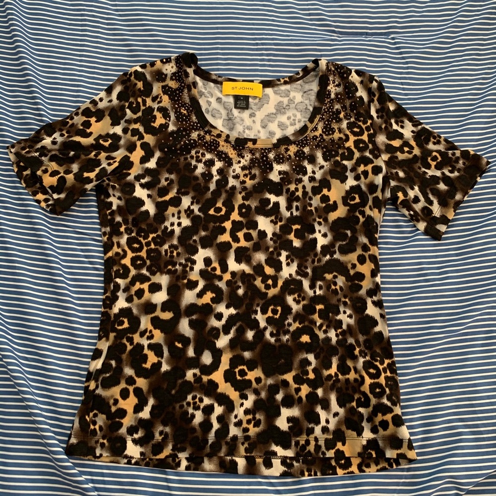 St John Leopard Prink T Shirt with gold detail